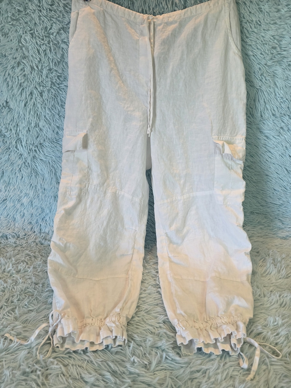 Boho Motherhood White Linen Drawstring Cargo L